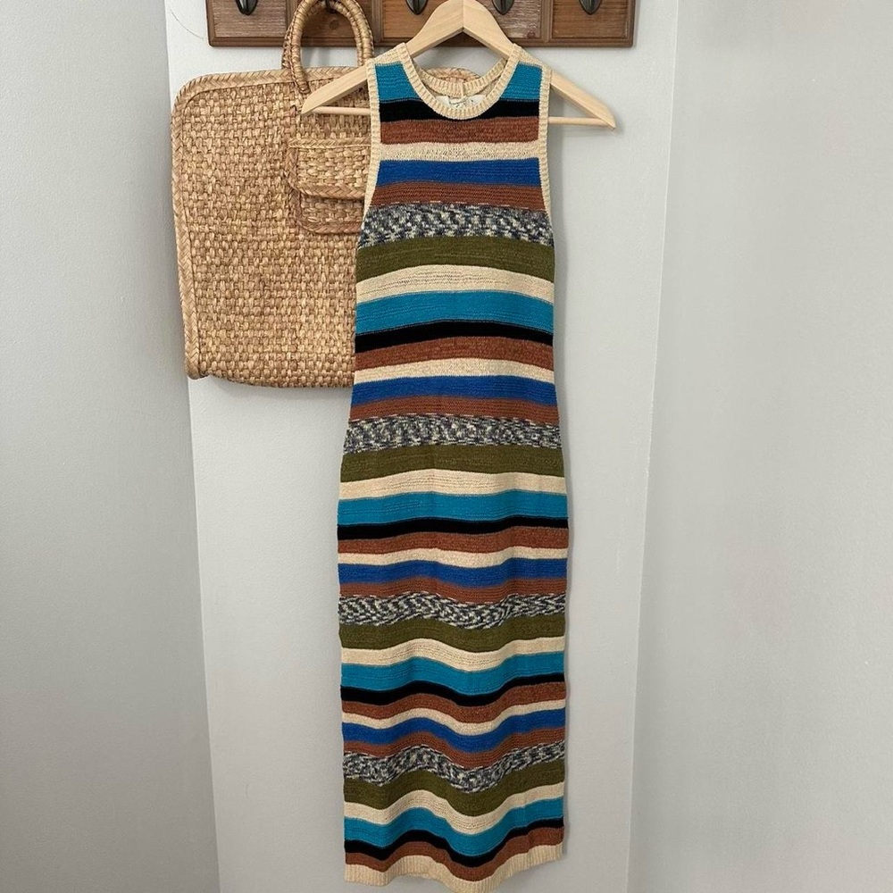 NWT Elizabeth James multicoloured summer knit striped midi dress Size XS